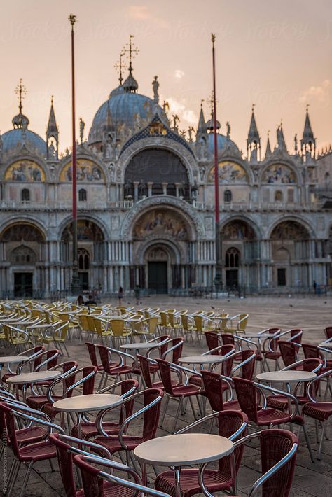 St. Mark's Square. Saint Mark's Basilica. Sunrise in Venice. Italy by Travelpix for Stocksy United Saint Mark's Basilica Venice, St Marks Square Venice, Saint Mark's Basilica, Lion Art Tattoo, Ancient Roman Architecture, St Marks Square, Byzantine Architecture, Europe Tour, Saint Mark