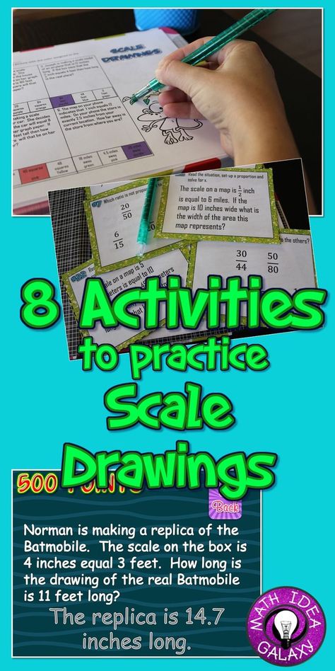 Fun round up of activities to use when teaching scale drawings. Includes games and activities for the whole class, utilizing technology, for challenge & enrichment, and for extra practice. It's all here. Math Things, Scale Factor, Seventh Grade Math, Scale Drawings, Math Lab, Sixth Grade Math, Middle School Math Classroom, Math Geek, Math Problem