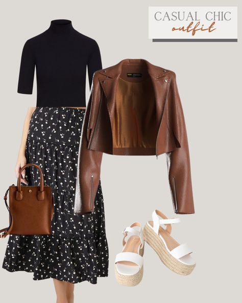 Modest chic outfit ideas for everyday outfits midi skirt combo with rider jacket for a rocky touc Moto Jacket Skirt Outfit, Modest Chic Outfits, Cropped Jacket Outfit, Modest Chic, Outfit Modest, Rider Jacket, Modest Outfit Ideas, Cropped Moto Jacket, Chic Outfit Ideas