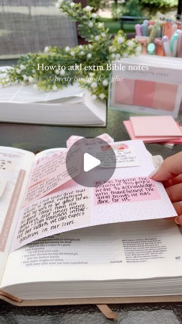 Kayla | Bible Study + Journaling on Instagram: "How to add extra note space to your Bible ✨  Such an easy little tip ~cardstock and glue  Bible : Hosanna Revival NLT journaling Bible ‘Marlo’ | linked in bio with discount code   Bible bow: my Etsy shop 🎀 . . . #biblestudymaterials #holygirl #christiangirl #seekhimfirst #purposefulliving #daughterofgod #womanoffaith #wellwateredwoman #jesusovereverything #womanintheword #christianblogger #shewritestruth #shereadstruth #scripture #lampandlight #biblestudy #biblestudygroup #biblegram #biblejournaling #gospel #scripture #scripturestudy #bibleaesthetic #biblereading #biblejournalingcommunity #biblebows #bibleaesthetic #encouragement" How To Add Pages To Your Bible, Adding Pages To Bible, Bible Personalization, Highlighted Bibles, Bible Pages Aesthetic, Bible Study Journal Ideas Notebooks, Bible Notes In Bible, Catholic Bible Study, Hosanna Revival