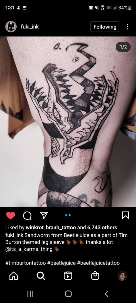 Tattoo Ideas Beetlejuice, Sandworm Beetlejuice Drawing, Sandworm Tattoo Beetlejuice, Sand Worm Tattoo, Sand Worm Beetlejuice Drawing, Beetlejuice Sandworm Drawing, Beetlejuice Snake Tattoo, Beetle Juice Tattoos, Sandworm Drawing