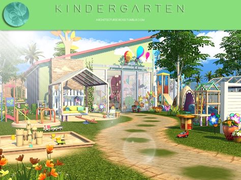 By Pralinesims  Found in TSR Category 'Sims 4 Community Lots' Sims 4 Daycare Build, Daycare Sims 4, Sims 4 Kindergarten, Sims 4 Daycare Cc, Sims 4 Playground Cc, Sims 4 Daycare, Sims 4 Restaurant, Lotes The Sims 4, The Sims 4 Lots