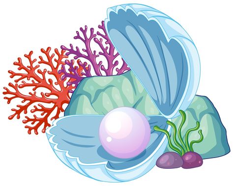 Underwater Cartoon, Shell Drawing, Mermaid Cartoon, Nature Stickers, Sticker Template, Cute Mermaid, Mermaid Theme, Ocean Themes, Cartoon Clip Art