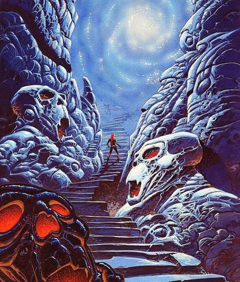 Vintage Sci-fi Art on Instagram: “Stairway to hell. Visit: @newretronet  Artist: Philippe Caza  Hashtags: #scifi #vintagescifi #scifiart #scifiworld #fantasyart #70s #80s…” 70s Sci Fi Art, Scifi Fantasy Art, Heroic Fantasy, New Retro Wave, Retro Horror, Cosmic Horror, Bd Comics, Pulp Art, Science Fiction Art