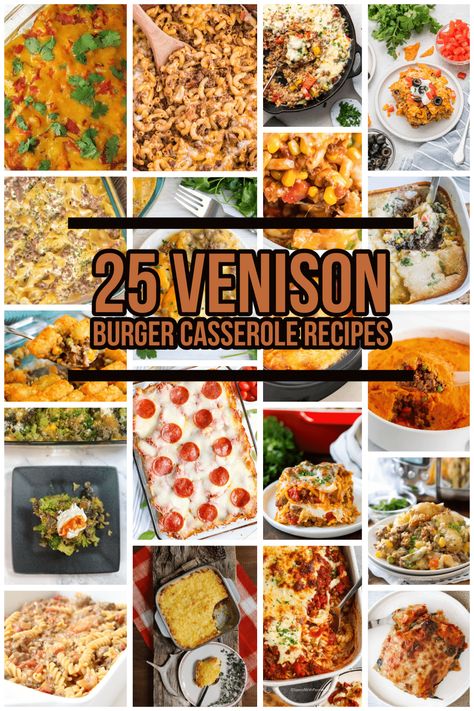 Healthy Meals With Ground Venison, Ground Deer Meat Recipes Casseroles, Venison Burger Recipes Casseroles, Deer Meat Casserole Recipes, Meals With Ground Venison, Ground Venison Casserole Recipes, What To Make With Venison Burger, Venison Freezer Meals, Venison Appetizer Recipes