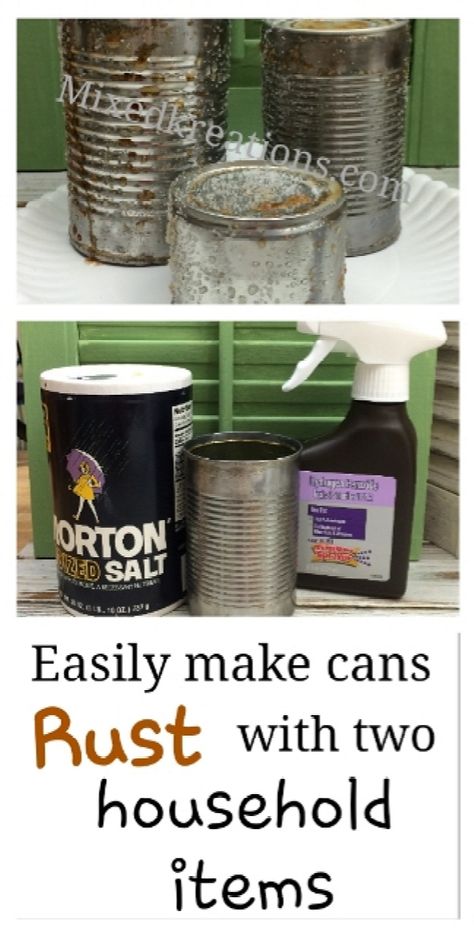 How to make empty cans rust easily with two household ingredients.   How to make rusty cans to use as planters, pencil holders, and more ,Rusty Cans, repurposed, Upcycled cans  MixedKreations.com Smashed Cans Art, How To Rust Tin Cans, Tin Can Garden Ideas, Recycle Tin Cans, Upcycled Cans, Tin Can Projects, Can Projects, Recycled Tin Cans, Tin Can Art