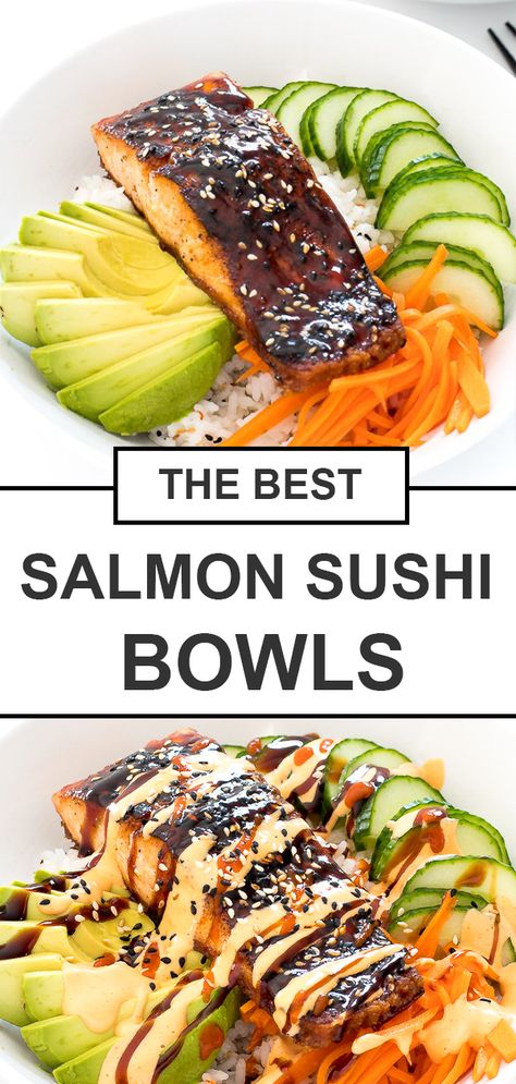 Eel Sauce, Sushi Bowl Recipe, Sushi Bowls, Salmon Bowl, Sushi Bowl, Salmon Sushi, Healthy Salmon, Salmon And Rice, Spicy Mayo