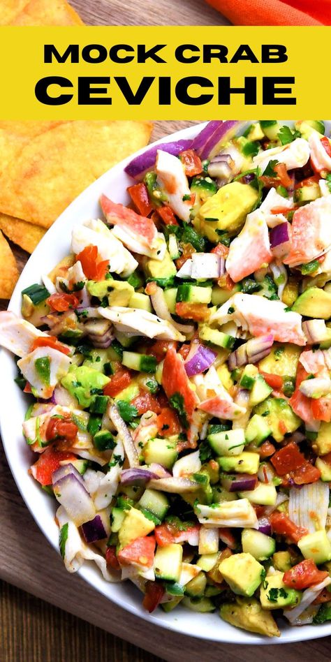 Crab Salsa Recipe, Crab Ceviche Recipe Mexican, Healthy Ceviche Recipe, Imitatation Crab Recipe Ceviche, Crab Meat Ceviche Recipe, Mock Crab Recipes, Mexican Crab Salad Recipe, Healthy Imitated Crab Recipes, Ceviche Recipe Crab