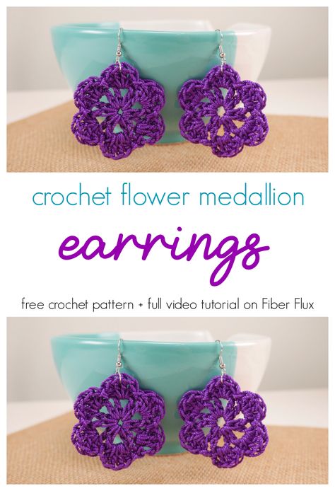 Earrings Archives - fiberfluxblog.com Crochet Thread Projects, Medallion Earrings, Crochet Jewlery, Chic Crochet, Crochet Jewelry Patterns, Crochet Earrings Pattern, Crochet Bracelet, Quick Crochet, Crochet Flower Patterns