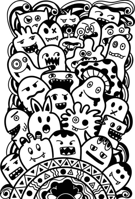 Monster Doodle Vector T-shirt Design Doodle Shirt Design, Coloring Stuff, Doodle Shirt, Doodle Vector, Vector Brush, Monster Design, Design Ad, Design Design, Adult Coloring Pages