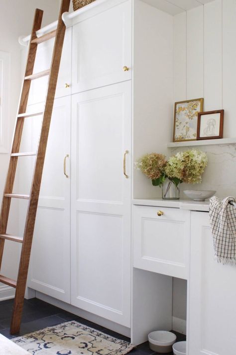 Maximizing Storage in a Mudroom Using Ikea Cabinets - House with Home Ikea Mud Room, Ikea Sektion Cabinets, Ikea Laundry, Ikea Pantry, Ikea Laundry Room, Tall Pantry Cabinet, Food Storage Cabinet, Mudroom Cabinets, Affordable Cabinets