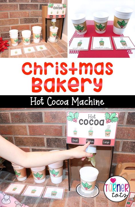 Diy Drink Machine Dramatic Play, Hot Cocoa Stand Dramatic Play, Christmas Dramatic Play Center, Cafe Dramatic Play, Christmas Dramatic Play, Play Bakery, Hot Cocoa Stand, Dramatic Play Themes, Dramatic Play Center