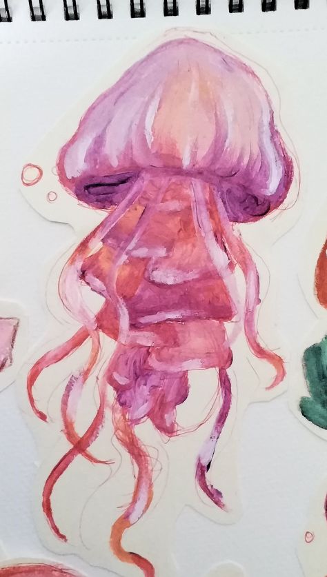 Cute Jellyfish Painting, Water Colour Jelly Fish, Pink Jellyfish Painting, Orange Jellyfish, Colorful Jellyfish Painting, Jelly Fish Oil Paint, Purple Jellyfish, Jellyfish Drawing, Jellyfish Painting