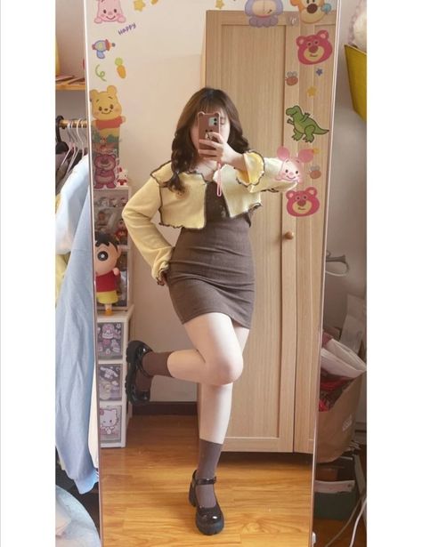 Aesthetic Mid Size Outfits, Girly Outfits Mid Size, Asian Plus Size Outfits, Douyin Style, Cutesy Outfits, Dress For Chubby, Sanrio Fashion, Plus Size Fashionista, Anime School