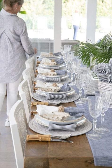 Freshwater Northern Beaches — AE Interior Styling Coastal Dining Table, Formal Dinner Setting, Rattan Placemats, Dinner Setting, India Hicks, Coastal Dining, White Napkins, Hamptons Style, Everyday Meals