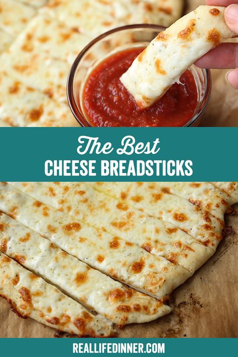 The Best Cheese Breadsticks ~ https://reallifedinner.com Pillsbury Pizza Crust Recipe Ideas, Easy Homemade Cheese Sticks, Easy Breadsticks, Homemade Cheese Sticks, Cheese Breadsticks, Cheese Sticks Recipe, Cheese Bread Sticks, Alfredo Sauce Recipe Homemade, Awesome Appetizers