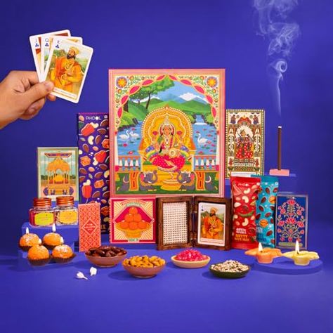 Deal of the day: Phool Diwali Gift Hamper - Laxmi Poojan Gift Box - 9 Inclusions I 2 Diyas, Royal Playing Cards, Rose Incense, Motichoor Ladoo Candle , Open Secret Mix, Saunf & Mishri Diwali Boxes, Motichoor Ladoo, Incense Store, Diwali Gift Box, Rose Incense, Rakhi Festival, Diwali Gift Hampers, Indian Illustration, Diwali Greetings