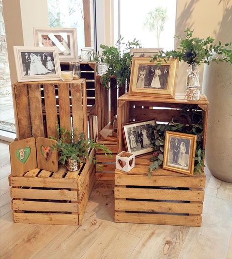 GG's apples crates available to hire for your wedding day. Use as props and place images, flowers or other accessories. Wedding Crates, Crate Decor, Apple Crate, Gypsophila Wedding, Wedding Photo Display, Rural Wedding, Apple Crates, 50th Party, Family Wedding