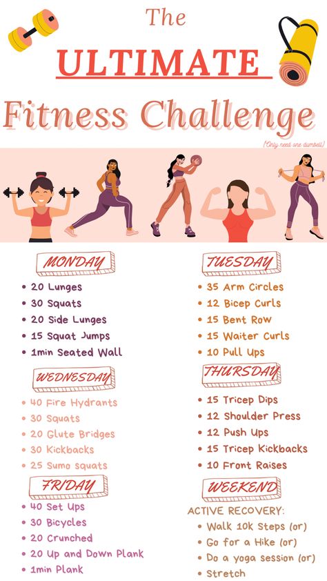 Workout Schedule With Dumbbells, Dumbell Challenge 30 Day, Workout Schedule For Women At Home With Weights, At Home Dumbbell Workout Schedule, Workout Timetable For Beginners, Light At Home Workout, Morning Dumbell Workout, Weight Lighting Workout, Dumbbell Workout Routine At Home