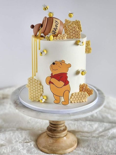 Winnie The Pooh Sheet Cake Ideas, Winnie The Pooh And Friends Cake, Winnie The Pooh Baby Shower Cake Boy, Winnie The Pooh Baby Shower Ideas Cake, Winnie The Pooh First Birthday Cake, Pooh Cake Birthday, Birthday Cake Winnie The Pooh, Winnie The Pooh Cake Ideas, Vintage Winnie The Pooh Cake