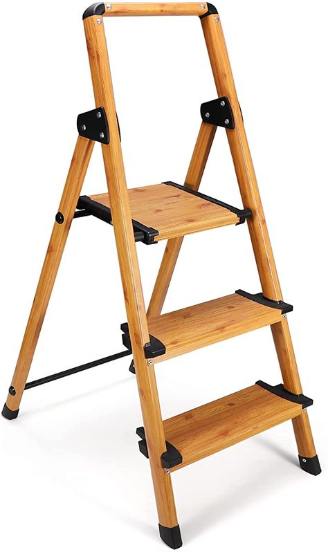 Delxo Step Ladder Folding Step Stool - 3 Step Stairs - Heavy Duty Aluminum Woodgrain Finish Lightweight Anti-Slip Portable & Collapsible - Long Handrails - Perfect for Kitchen & Household - 330 lbs - - Amazon.com 3 Step Stool, 3 Step Ladder, Kitchen Step Stool, Aluminium Ladder, Folding Step Stool, Folding Ladder, Wood Ladder, Step Ladders, Step Ladder