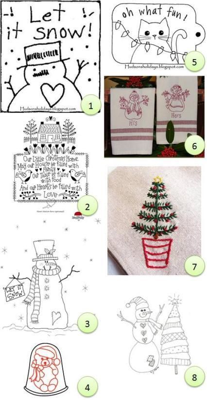 Free hand-embroidery patterns: Christmas | Needlework News | CraftGossip.com Redwork Embroidery Patterns Christmas, Free Embroidery Patterns Printables, Snowman Patterns, Xmas Embroidery, Christmas Needlework, Red Brolly, Christmas Embroidery Patterns, Applique Templates, Redwork Embroidery