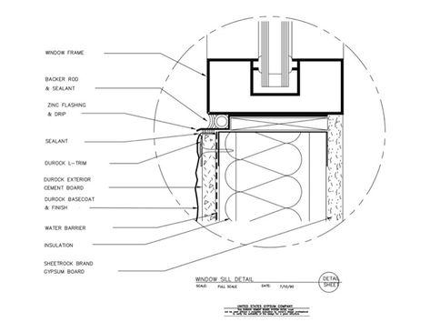 USG Design Studio | 09 21 16.03.121 DUROCK Window Sill Detail - Download Details Door Construction Detail Drawing, Door Details Drawing Architecture, Window Jamb Detail, Steel Connection Detail, Door Section Detail Drawing, Door Detail Drawing Architecture, Glass Door Detail Drawing, Drywall Detail, Door Jamb Detail