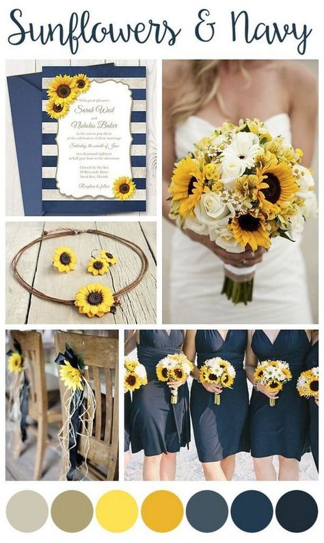 Wedding Color Scheme, Sunflower Themed Wedding, Wedding Reception Ideas, Mom Wedding, Yellow Wedding, Navy Wedding, Sunflower Wedding, Wedding Color, Here Comes The Bride