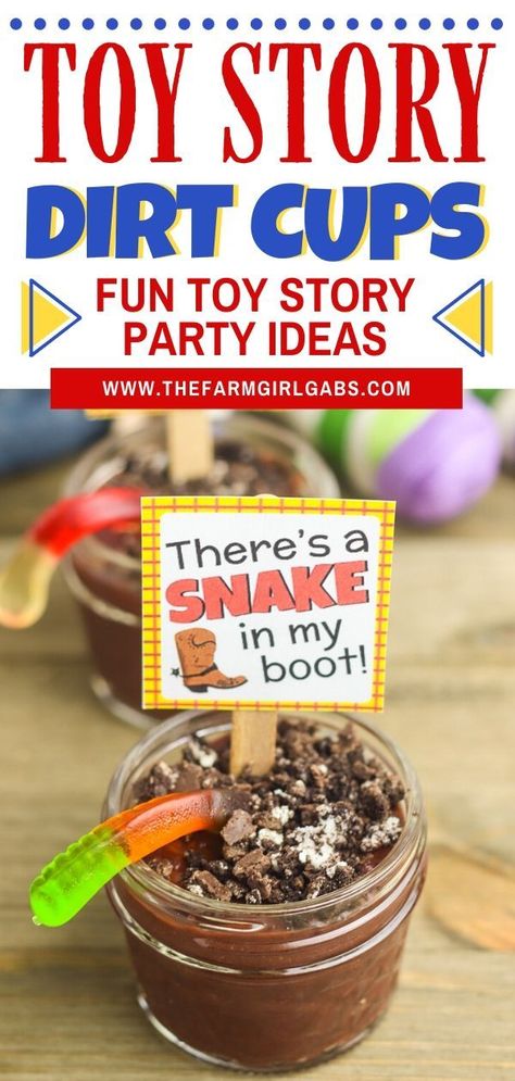 Hey howdy hey! Need some fun Toy Story Party Ideas? These Sheriff Woody Dirt Cups will be a big hit at your next birthday party. Check them out plus these other fun Toy Story Birthday Party ideas. If your kids love Buzz Lightyear, Woody and Toy Story characters, these Toy Story party ideas are top notch. #toystory #disneyparty #buzzlightyear #dirtcups #funpartyideas #easypartydessert #kidspartyidea Toy Story Party Ideas, Toy Story Birthday Party Ideas, Easy Party Desserts, Dirt Cups, Baked Recipes, Sheriff Woody, Cookie Craft, Toy Story Characters, Story Birthday