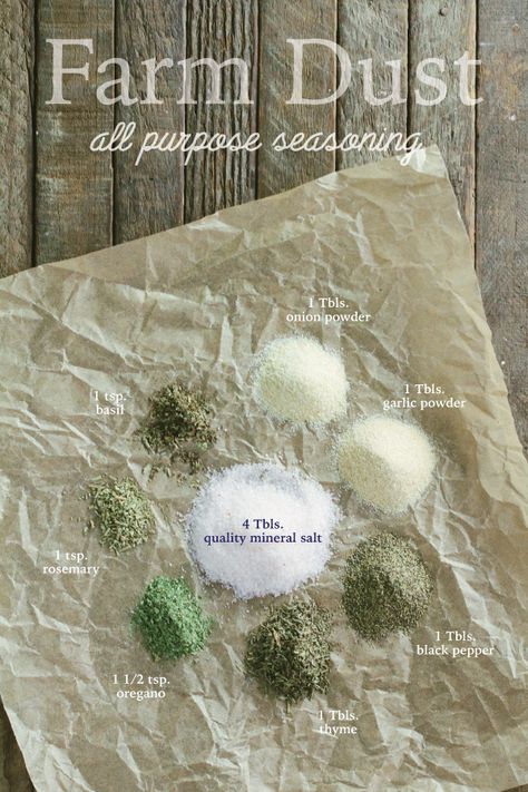 Farm Dust, Homemade Dry Mixes, Homemade Spice Mix, Spice Blends Recipes, Spice Mix Recipes, Homemade Spice Blends, Seasoning And Spice, Flavored Salts, Diy Spices