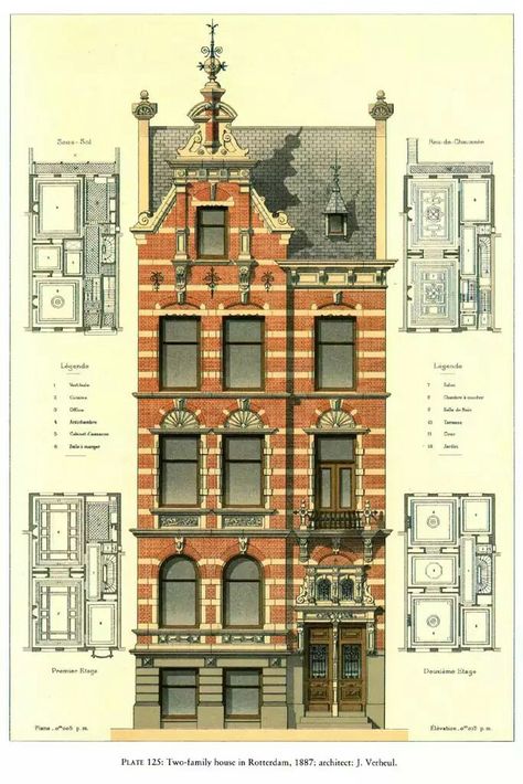 Plans Architecture, Vintage House Plans, Architecture Drawing Art, Victorian Architecture, Classic Architecture, Architectural Drawing, Classical Architecture, Brick Building, Gothic Architecture