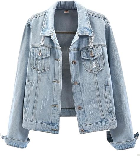 Kedera Womens Denim Jackets Distressed Ripped Long Sleeve Jean Jacket Coats spring Fall Denim Jacket, Jean Jackets For Women, Womens Jean Jacket, Ripped Jacket, Denim Jackets For Women, Frayed Denim Jacket, Long Sleeve Jean Jacket, Autumn Jacket Women, Oversized Jean Jacket