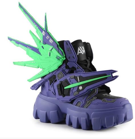 Soursop-04 Purple Mech Shoes by Anthony Wang | Kei Collective Cyberpunk Shoes, Hidden Wedge Sneakers, Techwear Fashion, Clothing Aesthetic, Purple Sneakers, Cyberpunk Fashion, Wing Shoes, Purple Shoes, Goku Black