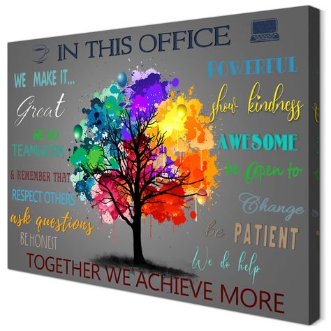 PRICES MAY VARY. 🎈Our home office inspirational wall art measure 16" wide by 16" high, and is made of high-quality canvas print, and a solid wood frame. 🎈The abstract colorful tree picture print on canvas is chic decor for the office room or school workplace. Everyone absolutely loves it! Trust me. 🎈Display this versatile work office wall decor with your lady boss wall art, line art prints, or any motivational posters to create a casual and relaxed vibe in your space. 🎈Give effortless style Work Office Wall Decor, School Office Decor, Office Canvas, Office Themes, Wall Decor Quotes, Home Office Bedroom, Canvas Picture, Artwork For Home, Colorful Trees