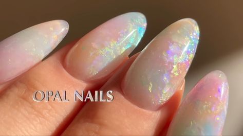 Fire Opal Nails, Opal Nails Tutorial, Opal Nails Gel, Moonstone Nails, Geode Nails, Opal Nails, Aurora Nails, Nails Tutorial, Quartz Nail