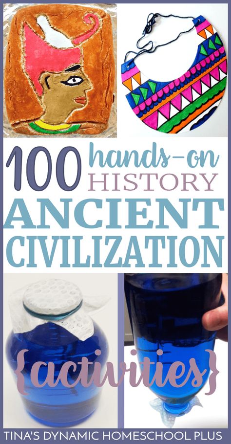 Learning about history shouldn't just be fun, but meaningful. And meaningful shouldn't mean stressed out for you as you plan Ancient Civilization hands-on projects. My standard for hands-on is always the same - EASY. Grab this AWESOME round up of over 100 Hands-on Activities for learning about Ancient Civilizations. Click here! via @tinashomeschool Ancient History Projects, Montessori History, Ancient Civilizations Projects, Ancient Egypt Activities, Egypt Activities, Early Civilizations, Ancient Sumer, Ancient Civilisations, 6th Grade Social Studies