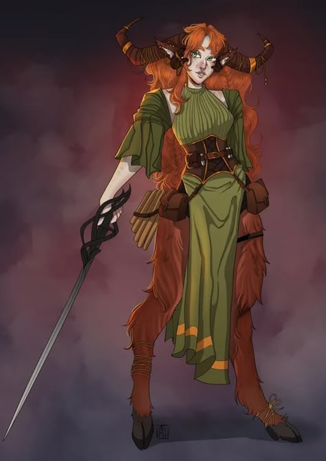 Faun Female, Faun Character Design, Satyr Girl, Satyr Character, Satyr Art, Dnd Npc, Dnd Character Ideas, Fantasy Role Playing, Dungeons And Dragons Characters