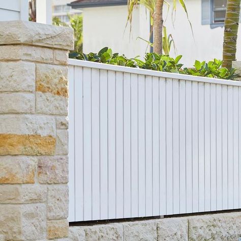 Sandstone Front Fence, Sandstone Fence, Porch Goals, Boundary Fence, Sandstone Cladding, House Fence, House Fence Design, Timber Screens, Front Fence