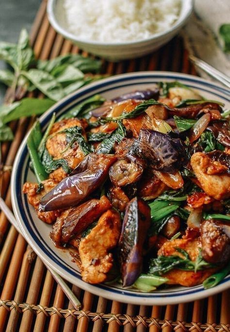 Chicken Eggplant Stirfry, Chicken Thai Basil, Chinese Aubergine, Eggplant With Garlic Sauce, Chicken Basil, Eggplant Stir Fry, Chicken Eggplant, Japanese Eggplant, Thai Eggplant