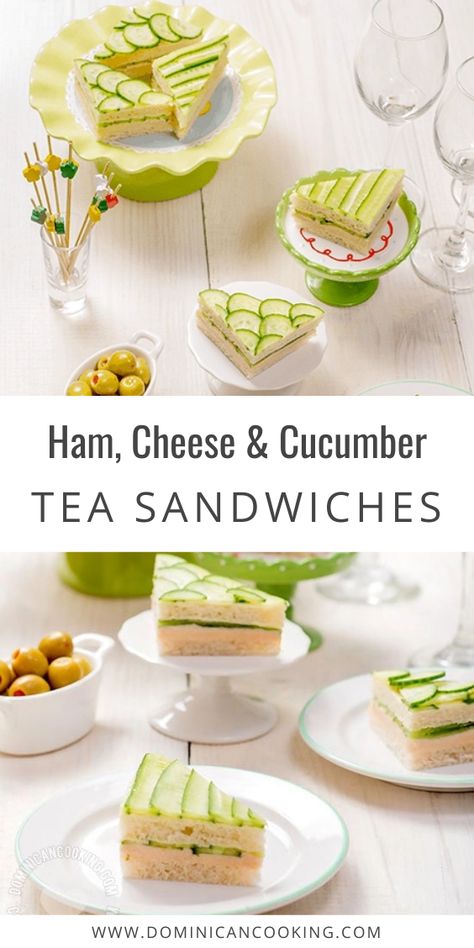 Ham, Cheese, and Cucumber Tea Sandwiches on plates with olives. Dominican Cooking, Cucumber Tea, Cucumber Tea Sandwiches, Latino Food, Sandwiches Recipes, Tea Sandwiches Recipes, Cucumber Sandwiches, Ham Cheese, Best Instant Pot Recipe