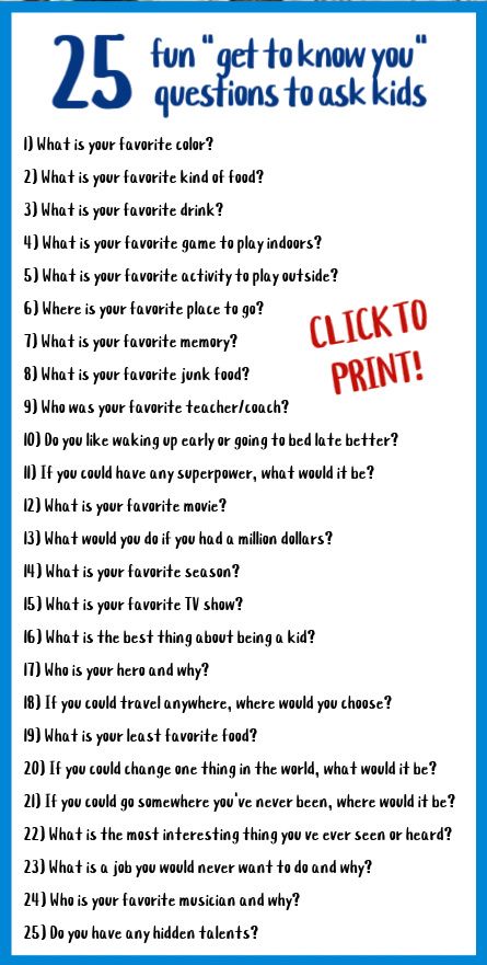 list of 25 get to know you questions to ask kids Questions To Ask Your Siblings, Funny Interview Questions, Questions Journal, Questions To Ask Kids, Fun Indoor Activities For Kids, Conversation Starters For Kids, Interview Questions To Ask, Kids Questions, Ice Breaker Questions