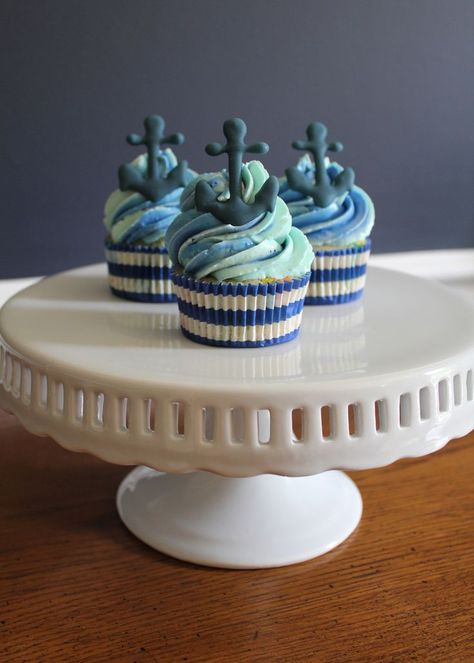 Anchors away! Nautical cupcakes for the end of summer. -- SomersetCakes.com Sailboat Cupcakes, Nautical Cupcake, Sailor Party, Nautical Cake, Sea Cakes, Nautical Birthday, Alexandria Virginia, Nautical Party, Nautical Baby Shower