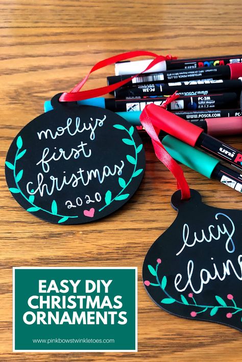 Chalkboard Ornaments, Chalkboard Ornament, Chalkboard Christmas, Christmas Gift Tags Diy, Easy Christmas Ornaments, Christmas Chalkboard, Diy Chalkboard, Twinkle Toes, Chalk Markers