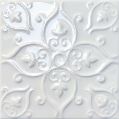 White victorian style raised pattern patchwork Marazzi wall tiles SAMPLE 5226S | eBay Designing Kitchen, Airbnb Interior, Embossed Tile, Patterned Wall Tiles, Fireplace Tiles, Tub Remodel, Caravan Ideas, Mosaic Tile Stickers, Stair Stickers