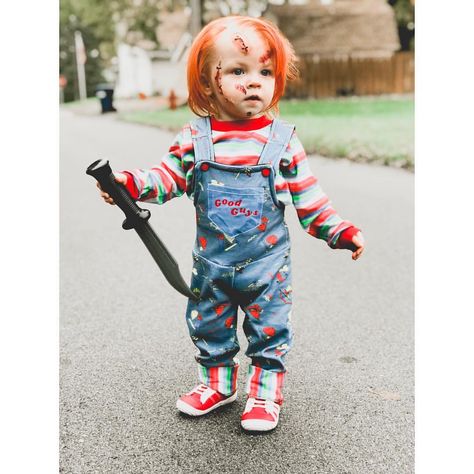 Chucky Costume For Toddler, Kids Chucky Costume, Baby Chucky Costume, Chuckie Costume, Toddler Chucky Costume, Diy Chucky Costume, Chucky Costume For Kids, Chucky Halloween Costume, Old Halloween Costumes