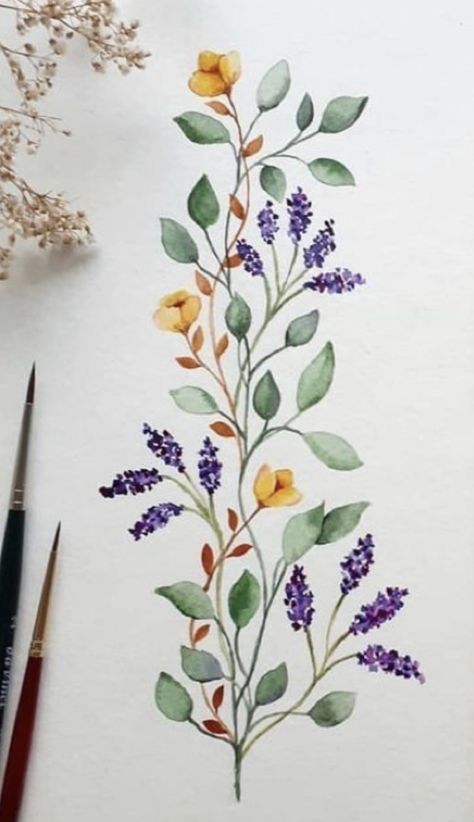 Flower Vine Painting, Vine Painting, Watercolor Vines, Floral Painting Videos, Vines Flowers, Cats Art Drawing, Learn Watercolor, Flower Art Drawing, Diy Watercolor Painting