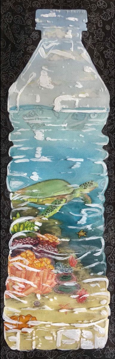 Sea Life Pollution Art, Earth Day Acrylic Painting, Art From Ocean Trash, Replenish Art Theme, Plastic Pollution Gcse Art, Plastic In The Ocean Art, Save The Ocean Art Project, Marine Pollution Art, Environment Gcse Art