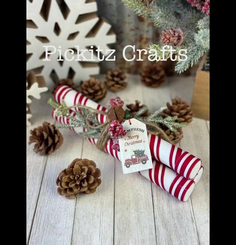 Lemon With Peppermint Stick, Diy Peppermint Spoons, Burlap Peppermint Sticks Diy, Styrofoam Peppermint Candy Diy, Pickitz Crafts, Candy Cane Stir Sticks, Peppermint Sticks, Cricut Expression, Christmas Things