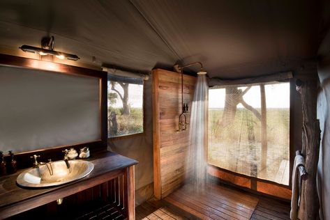 Glamping Bathroom, Tented Camp, Timber Planks, Chobe National Park, Tent Living, Outdoor Baths, Glamping Site, Safari Tent, Luxury Safari