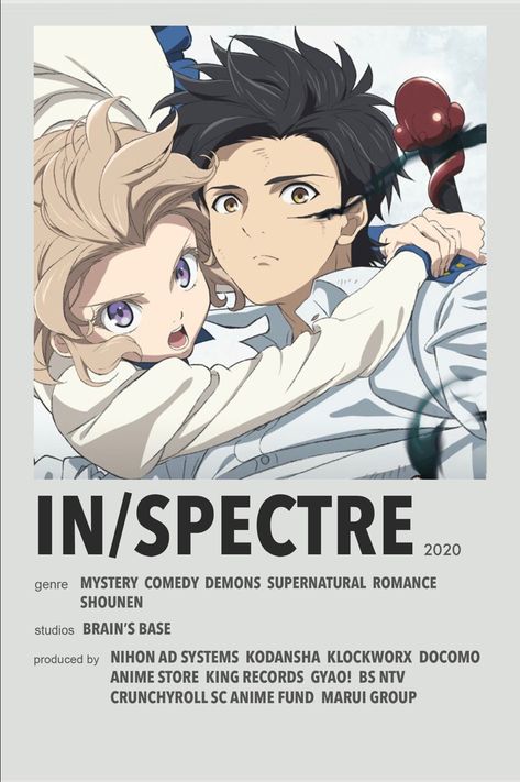 In/Spectre minimal anime poster Anime Test Subject, In Spectre Anime, Anime Checklist, Anime Watchlist, In Spectre, Minimalist Anime, Posters Anime, Anime Wall Prints !!, Anime Websites